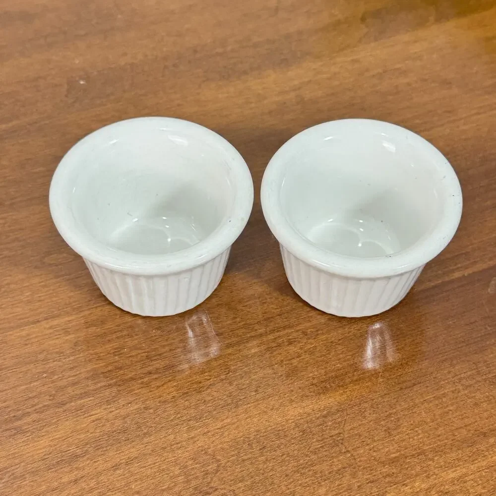 Vintage White Fluted Ramekin Condiment Bowl Dish Cups Lot of 2